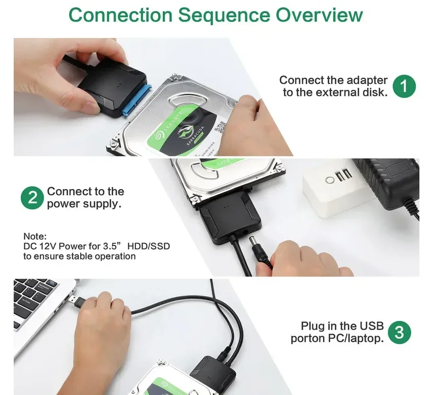 كابل محول USB 30 إلى SATA III لمحول القرص الصلب SSD HDD مقاس 35 25 بوصة مع محول طاقة 12 فولت يدعم UASP