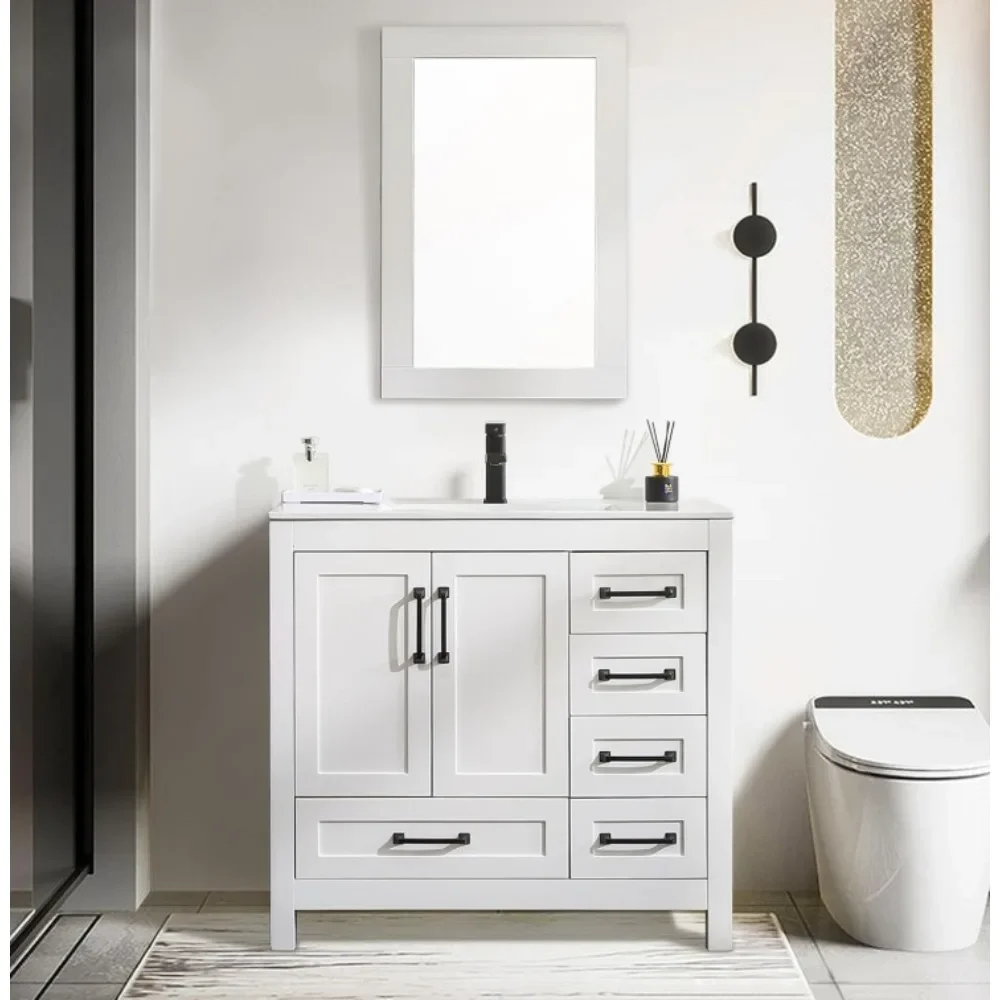 

36Bathroom Vanities with Sink Combo, Modern Thickened Wood Bathroom Storage Cabinet w/Undermount Sink, Matte Black Faucet Drain