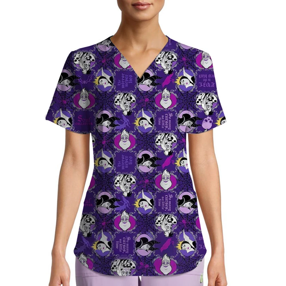 Туника принцессы Диснея с принтом, женские топы, униформа медсестры, больничный работник, повседневная футболка с короткими рукавами и v-образным вырезом, униформа Enfermeira