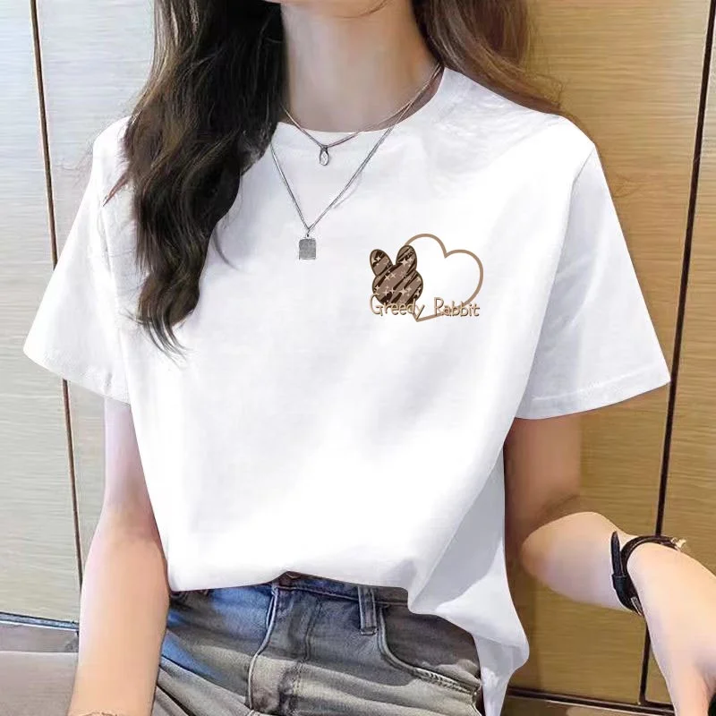 Tshirt Women Top Short Sleeve New Korean T Shirt for Women T Shirt Round Neck Loose Fashion Tshirt Woman Top Cartoon