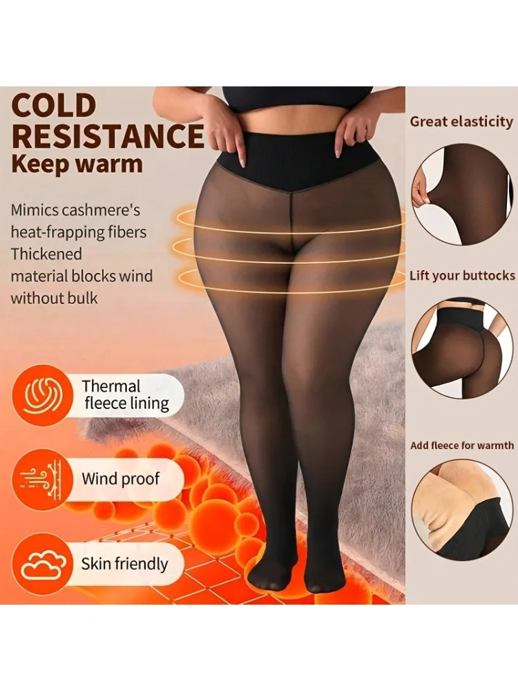 2026 Neue Nahtlose Fleece-Gefütterte Strumpfhose Sexy Schwarze Formgebende Thermo-Leggings Transparente Strumpfhose Durchsichtige Fleece-Leggings Übergröße