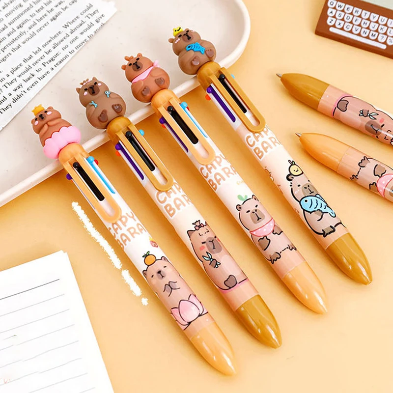 Cartoon Capybara Multicolor Ball Pen Ballpoint Pen Multicolored Pens Colorful Refill Multifunction 6/4 Colors In One Student