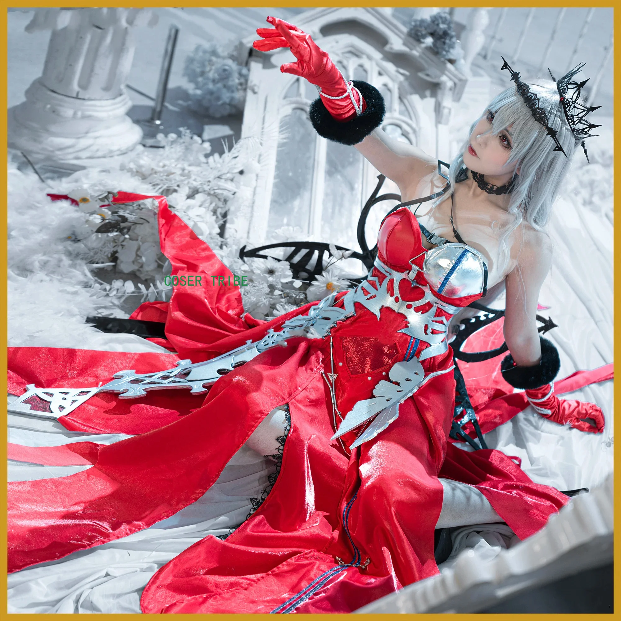 COSER TRIBE Arknights Skadi The Corrupting Heart Red Countess Game Suit Cosplay Costume Halloween Party Role Play Outfit S-3XL