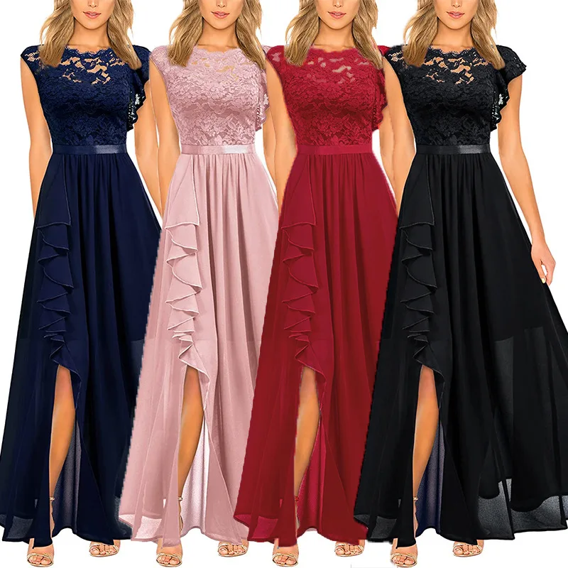 Women Elegant Long High Waisted Dress Sexy Sleeveless Bodycon Maxi Dress with Ruched Detail Split Hem