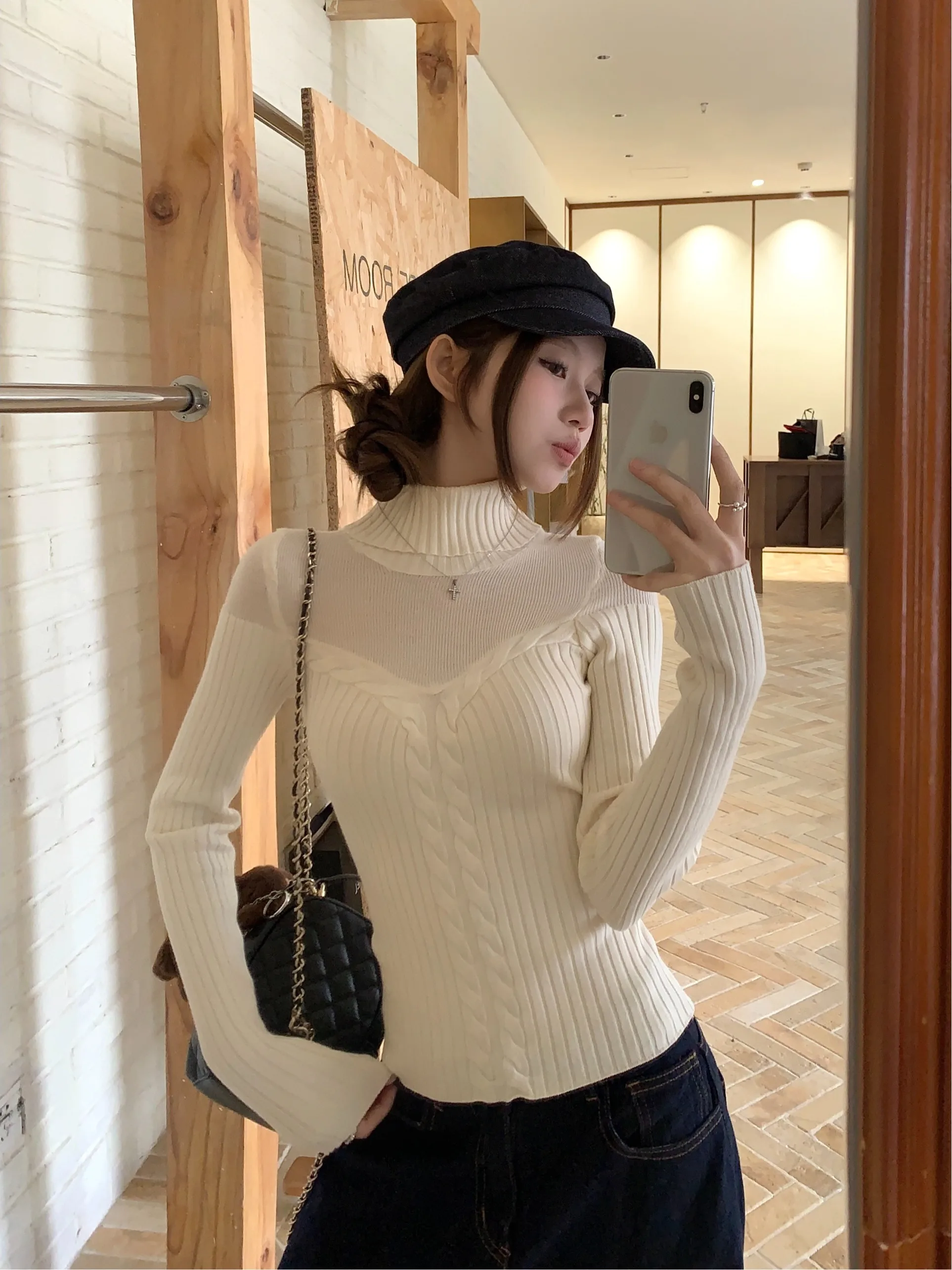 

2025 New Sle Women's Knitted Sweater Hollow out Twist Design Casual Slim Fit Overhead Top Inner Wear Base Layer Knitwear