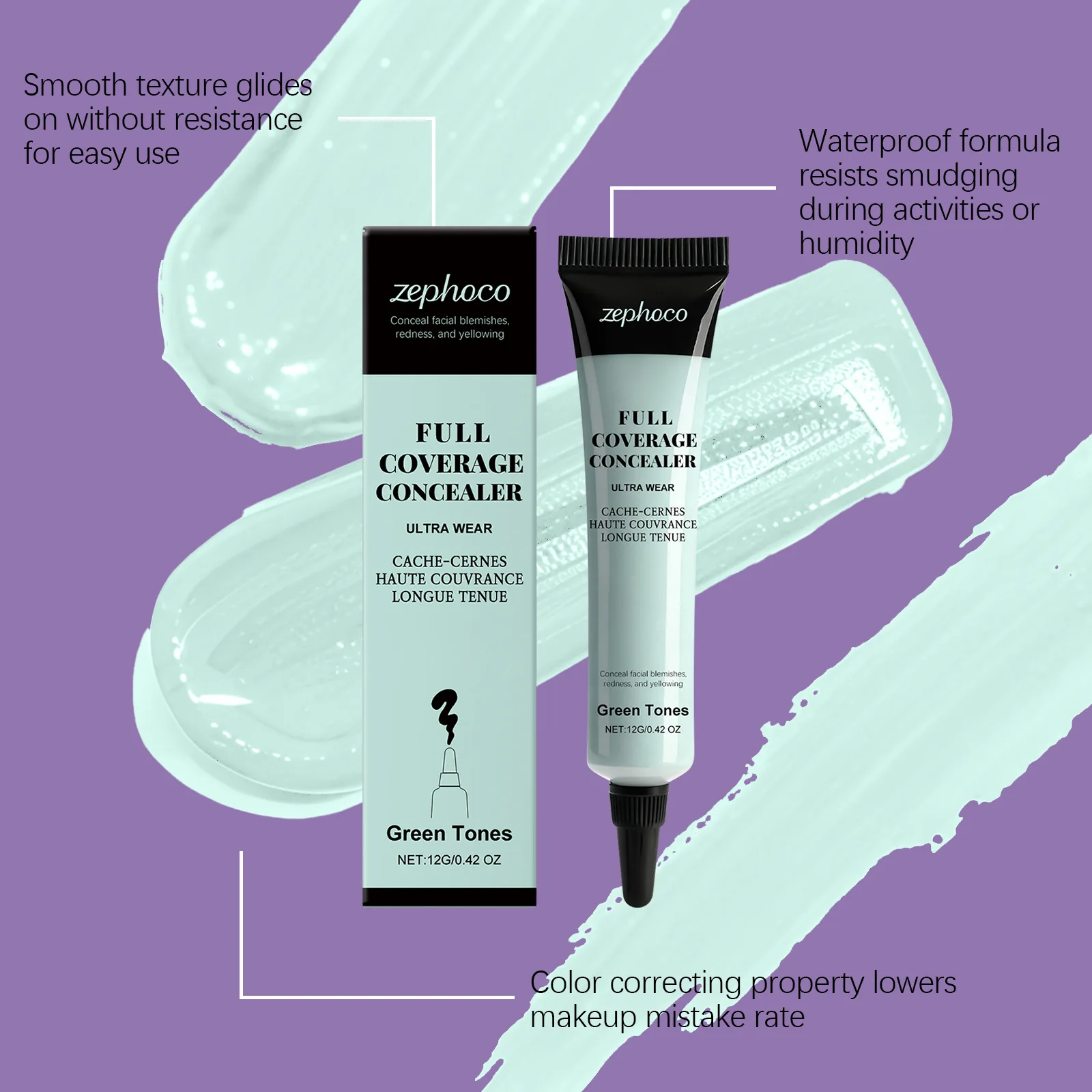 خافي عيوب المكياج الخفيف من زيفوكو (لون أخضر) خافي عيوب شفاف خفيف وتعديل خاضع