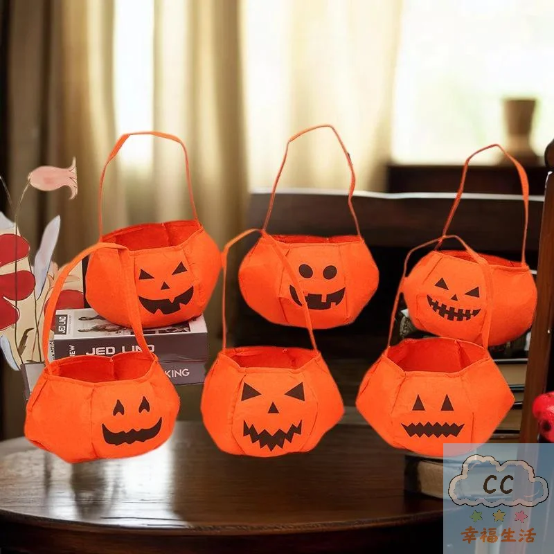 Tas Permen Halloween Bertema Labu, Tas Trick or Treat Portabel, Tas Hadiah Pesta untuk Anak-Anak