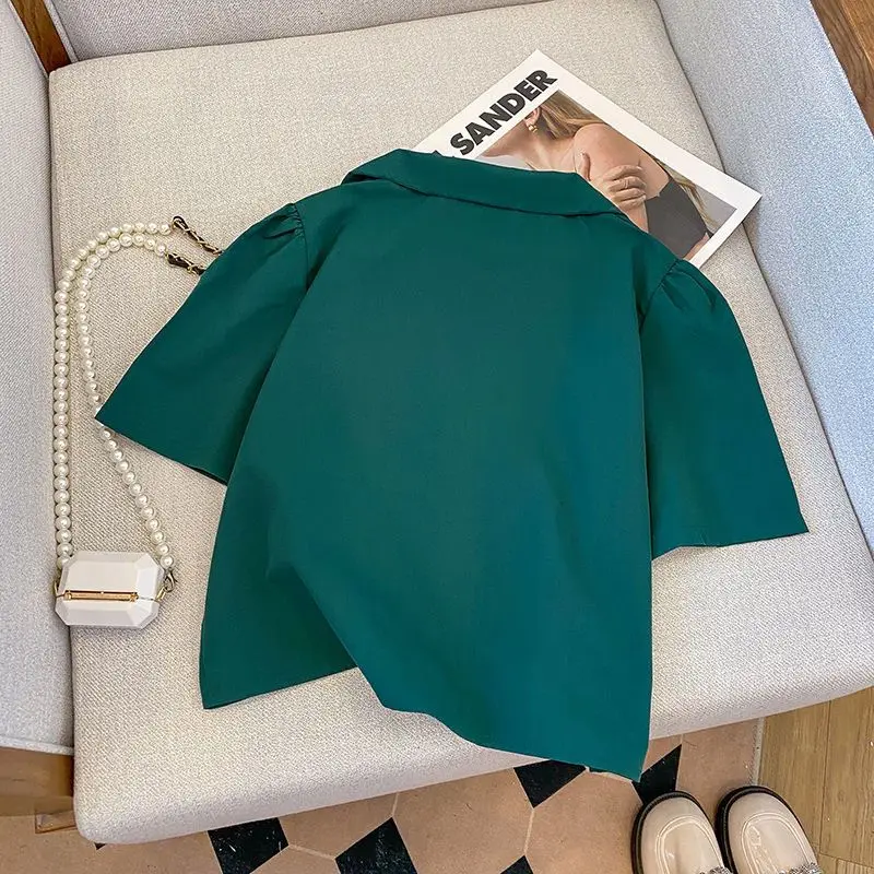 Women Clothing Korean Solid Short Blouse Summer New Short Sleeve Simplicity All-match Button Fashion Shirt Tops Casual Trend