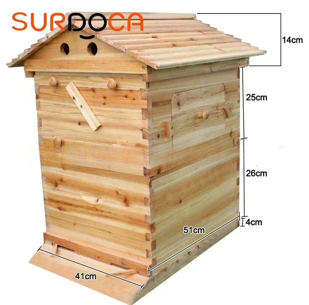 Boiled Wax Fir Beehives Wood Automatic Self-Flowing Honey Bee Hive & 7 Auto Frames Apiculture Beekeeping Equipment Tool Beehive