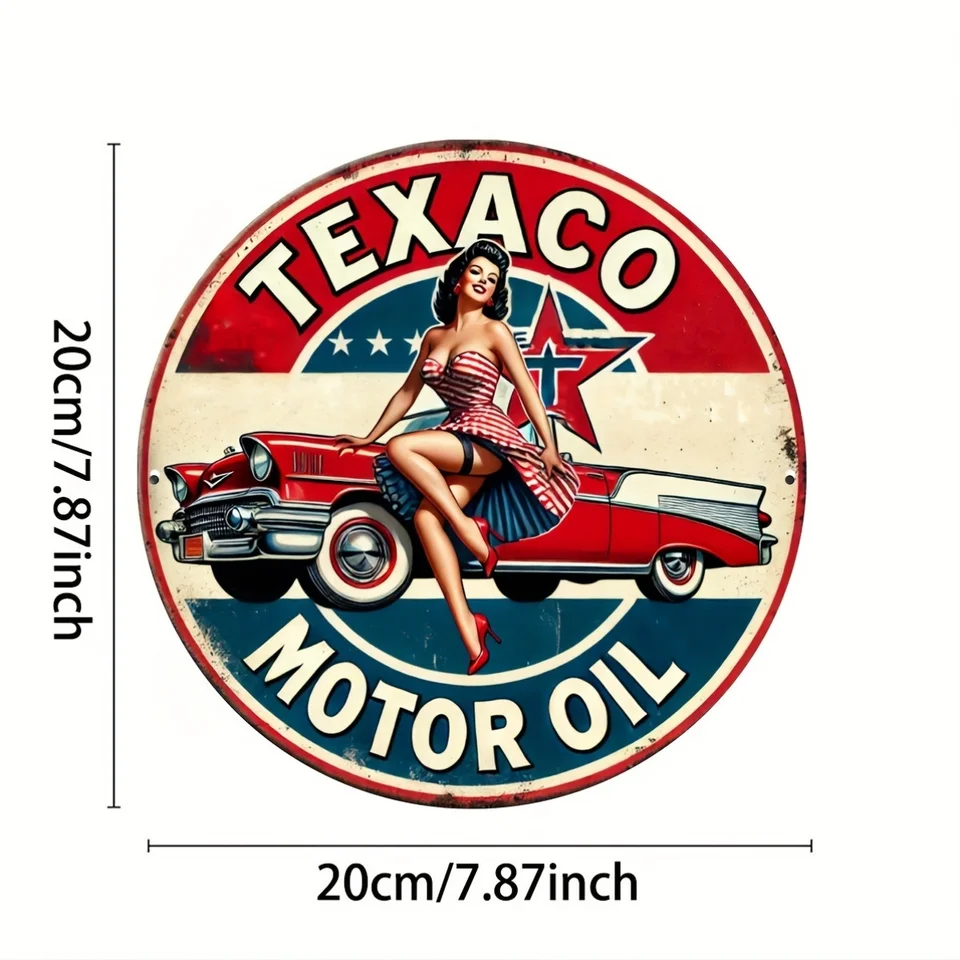 Texaco Motor Oil Vintage Aluminum Sign, Retro Pin-Up Wall Art