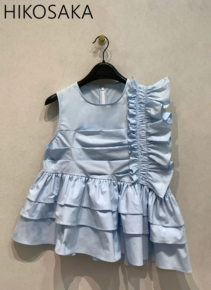 

Asymmetry Ruffles Patchwork Sleeveless Casual Shirts O-neck Loose Vintage Fashion Blouse Summer 2025 New All-match Elegant Blusa