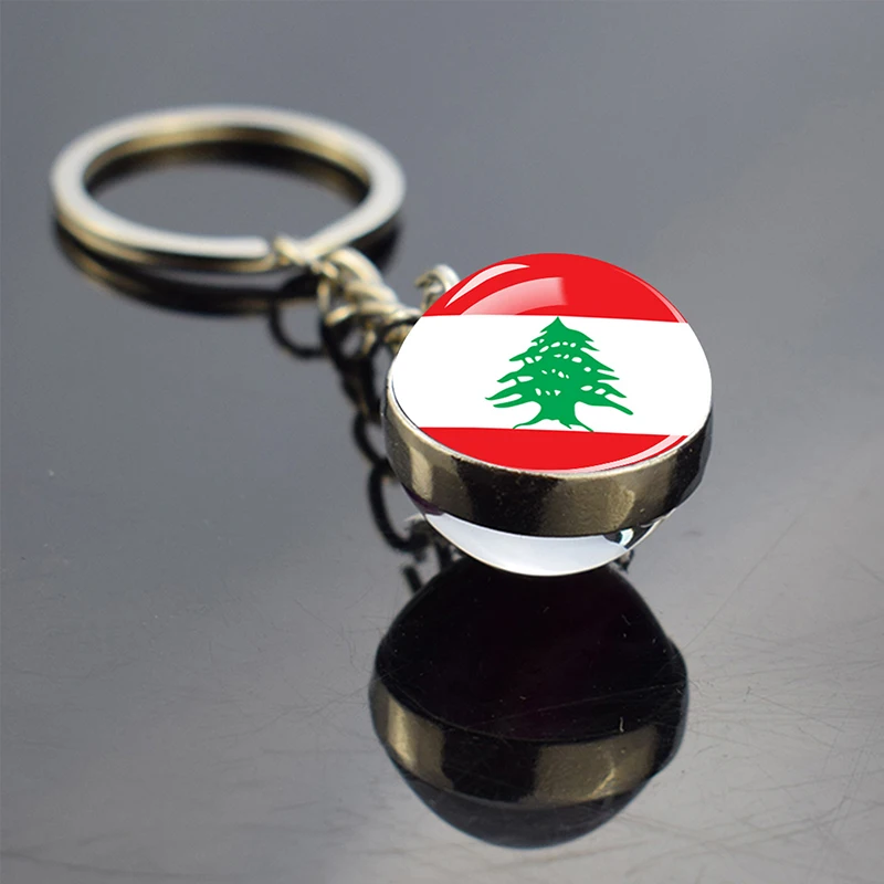 Lebanon Flag Keychain Glass Alloy Key Chain Patriot Gift for Lebanese