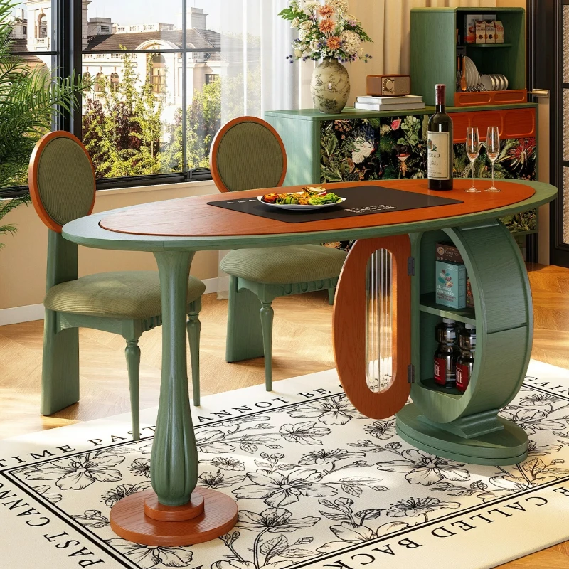 Vintage Solid Wood Dining Table Oval Luxury Side Kitchen Dining Table Coffee Mid Century Muebles Para Cocina Furniture Home