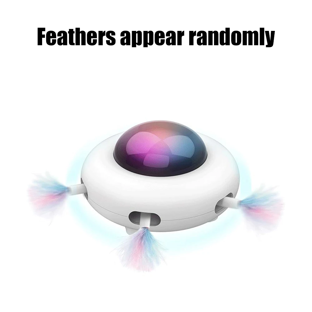 Automatic Cat Entertainment Toys Replaceable Feather Electric Cat Toy UFO Pet Turntable Catching Pet Supplies Interactive