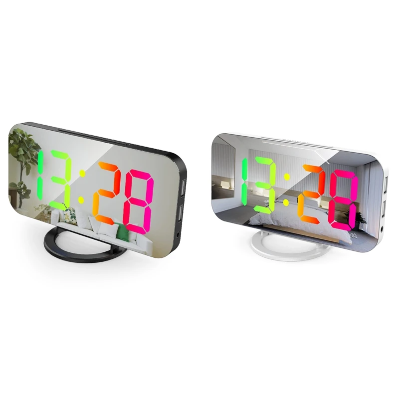 Digital Alarm Clock RGB Colorful Large Screen Display Smart Mirror Alarm Clock Date Display For Room Decoration