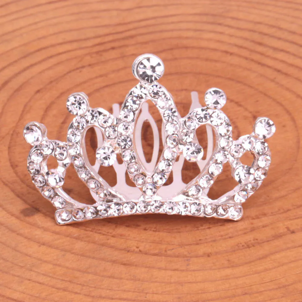 Children Hair Combs Tiaras For Girls Rhinestone Silver Color Alloy Hairpins Small Crowns Cute Fashion Bride Wedding Hair Jewelry