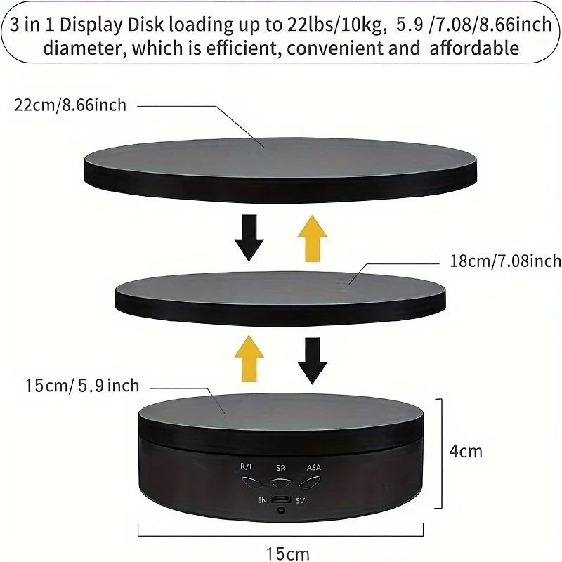 3 in 1 Rotating Display Stand with 5.9/7.08/8.66 Inch Replacement Cover, 360 Degree Rotating Display Stand with Remote Control image 3