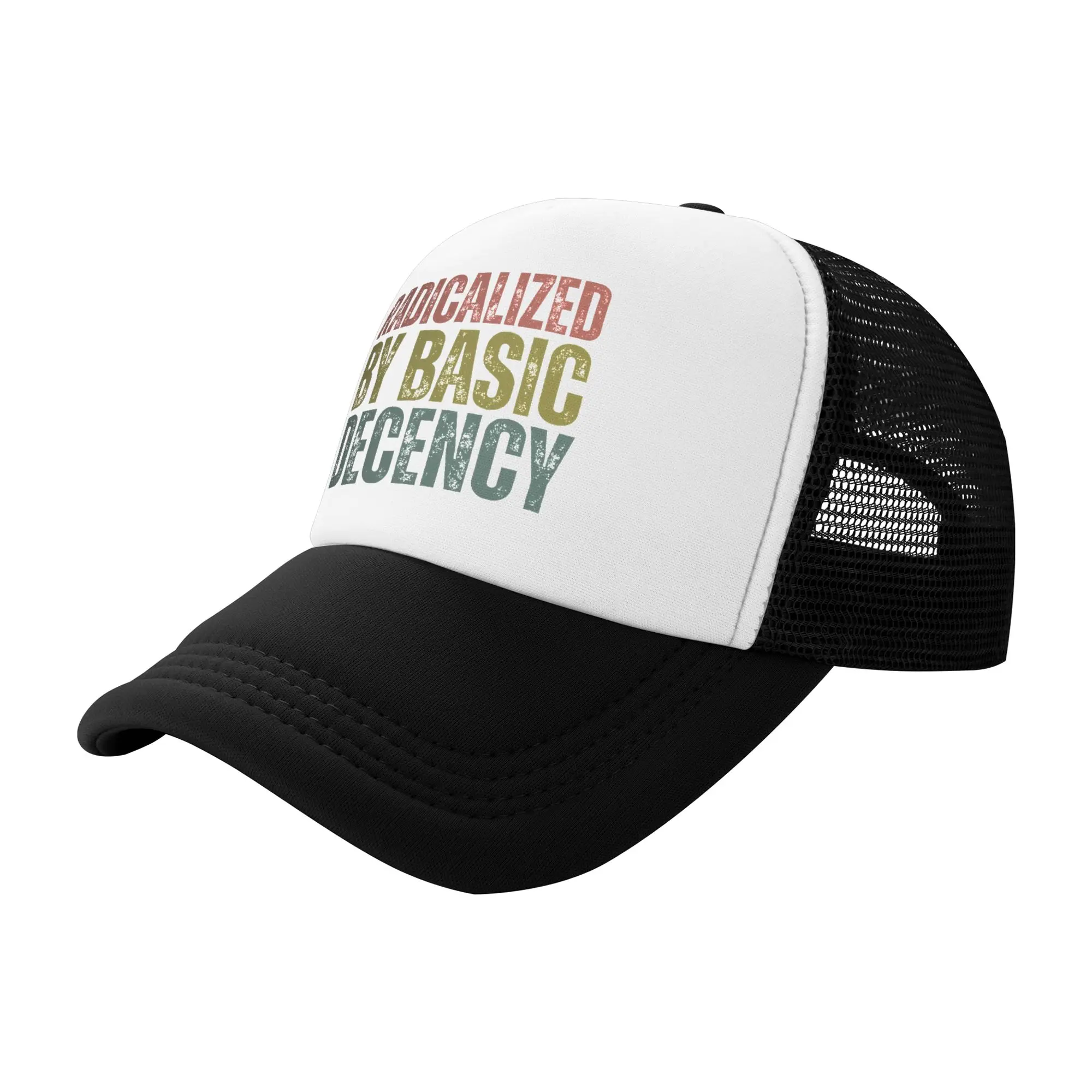 Radicalized by Basic Decency Trucker Hat  90s Hats Sun Hat Sun Caps Adjustable Snapback Caps Mesh Baseball Caps Washable