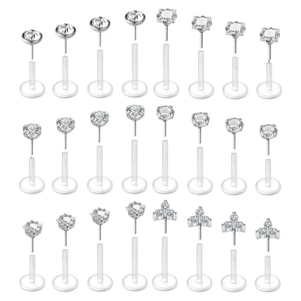 4pcs/Set Women's Body Piercing Retainer 16G Plastic Plug Lip Stud Threadless Lip Stud Multi-Style Synthetic Zirconia Lip Stud