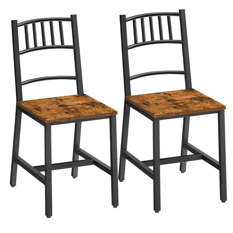 

Kitchen Chairs Set of 2, Wooden Dining Room Chairs with Metal Frame, Dining Chairs with Back, Easy to Assemble, Farmhouse Dinin