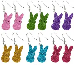 New Arrival Easter Day Holiday Sequins Glitter Acrylic Cute Rabbit Dangle Earrings Girls Party Gifts