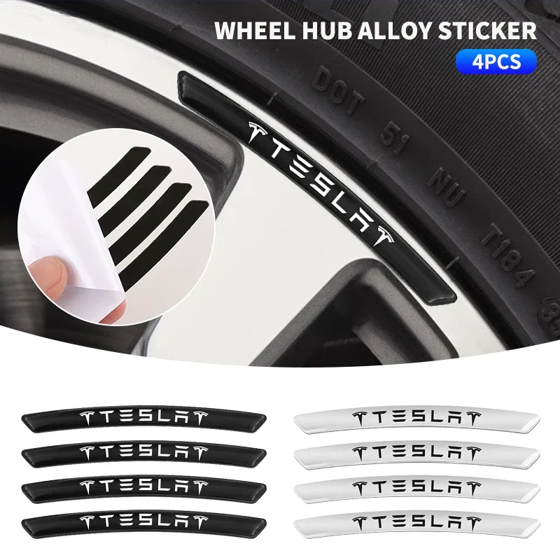 Car Wheel Hub Badge Tire Rim Alloy Metal Strips Sticker Accessories For Tesla Model 3 X S Y 2008 2012 2015  2017 2020 2022 2023