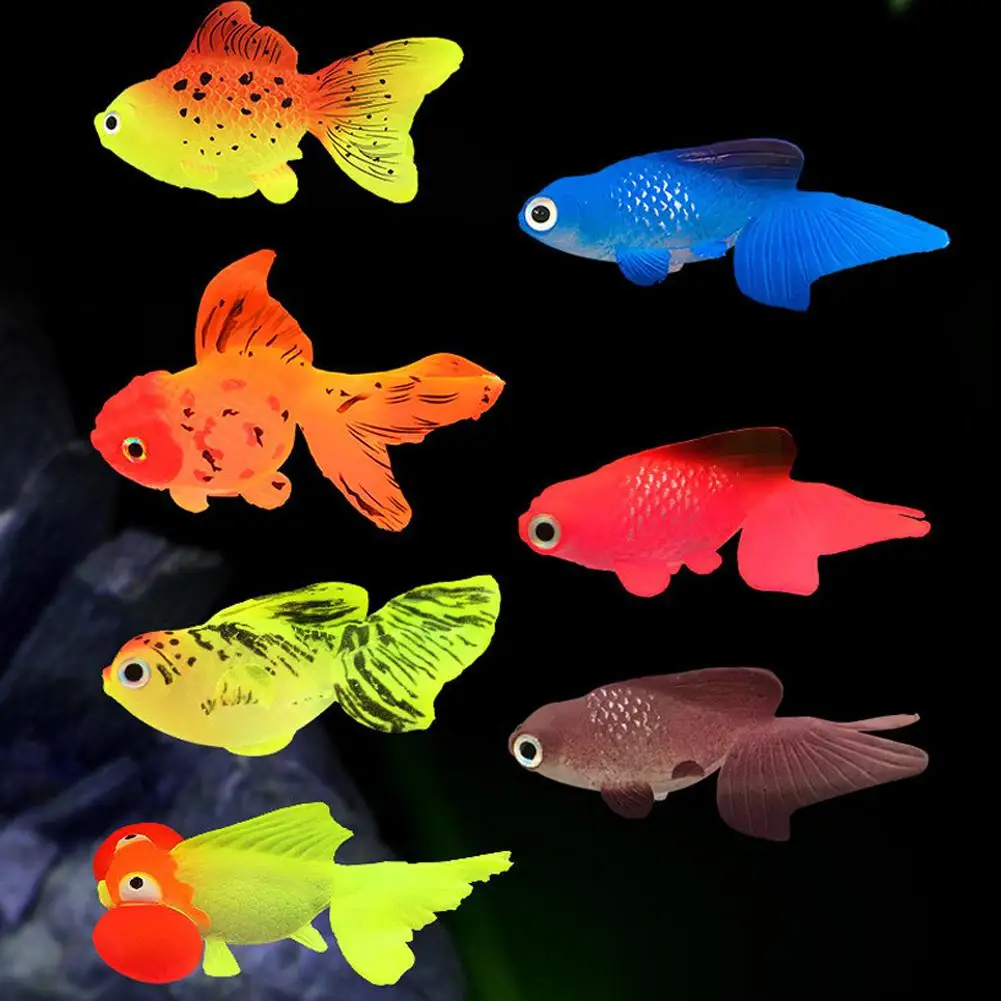 

Glow In The Dark Artificial Aquarium Fish Realistic Fish Moving Floating Colorful Goldfish Fake Fish Ornament for Aquarium V0Z8