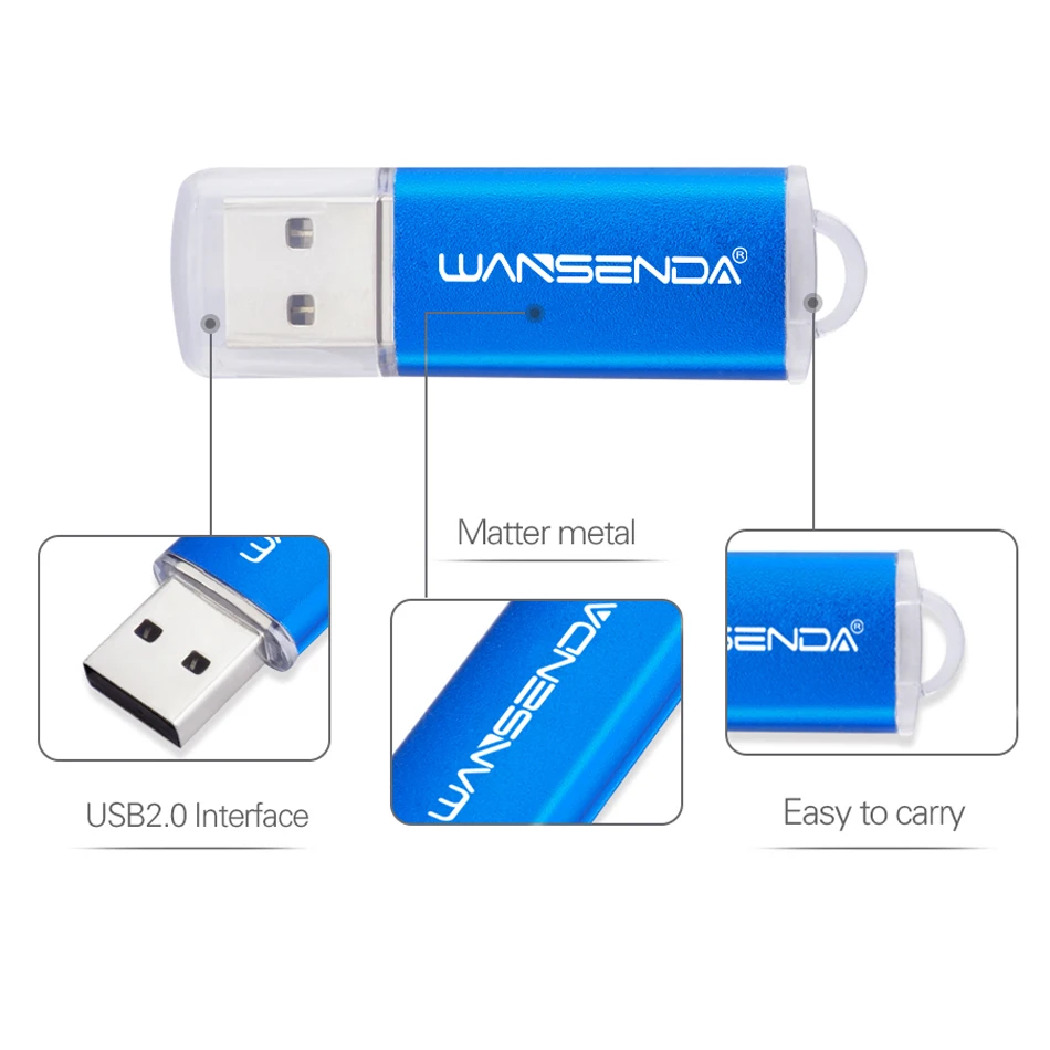 WANSENDA Metal USB Flash Drive 32GB Pen Drive 16GB 64GB 128GB 256GB Real Capacity Pendrive Portable USB Stick Thumbs Drive