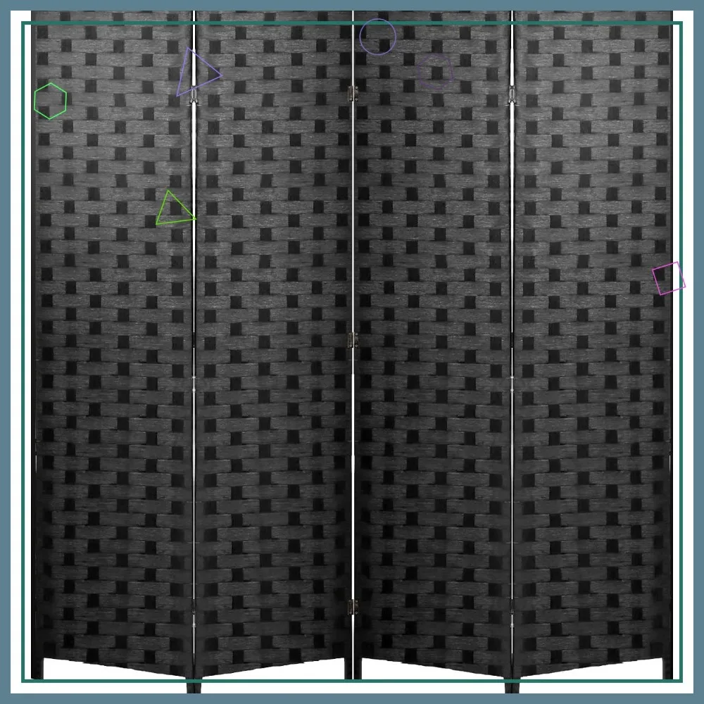 6FT Wood Mesh Room Divider, 4-Panel Folding Portable Partition Screen for Indoor Use in Black