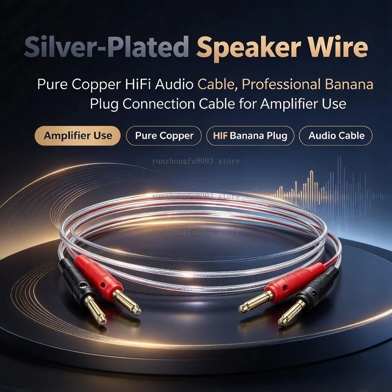 Silver-Plated Speaker Wire, Pure Copper HiFi Audio Cable, Professional Banana Plug Connection Cable for Amplifier Use