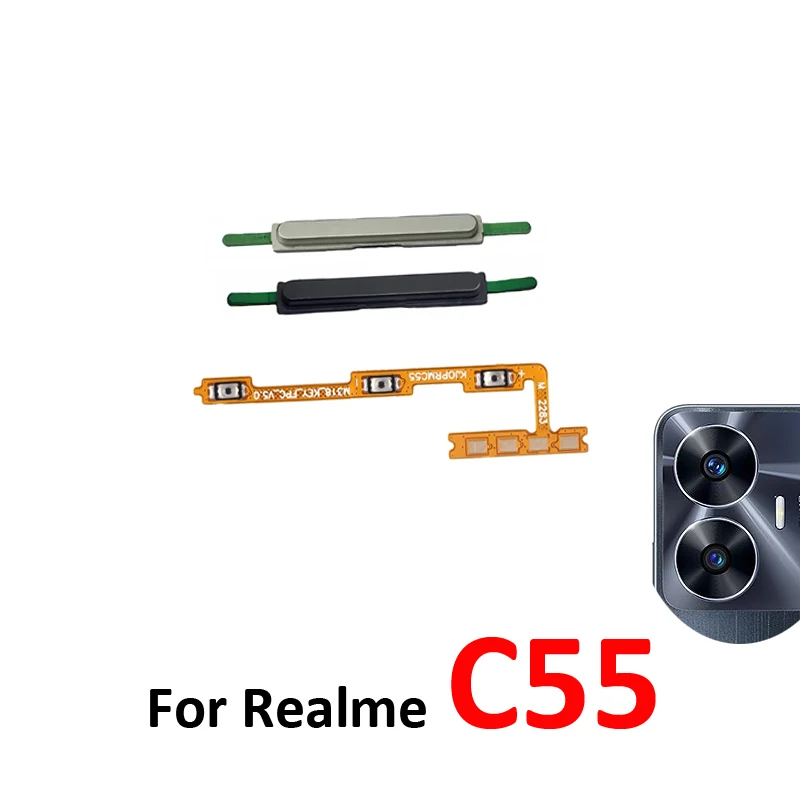 For Realme C55 RMX3710 Phone New Volume Button Up Down External Key Internal Flex Cable Parts Black Grey Gold