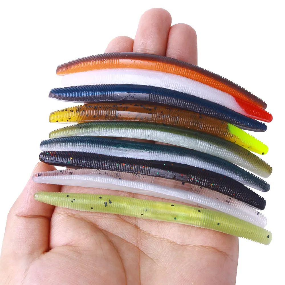 12 Stück 11cm 5,5g Weicher Stick-Wurm Angelköder-Set Silikon Künstlicher Regenwurm-Köder für Wacky Neko Rig Bass Hecht Süßwasser-Ausrüstung
