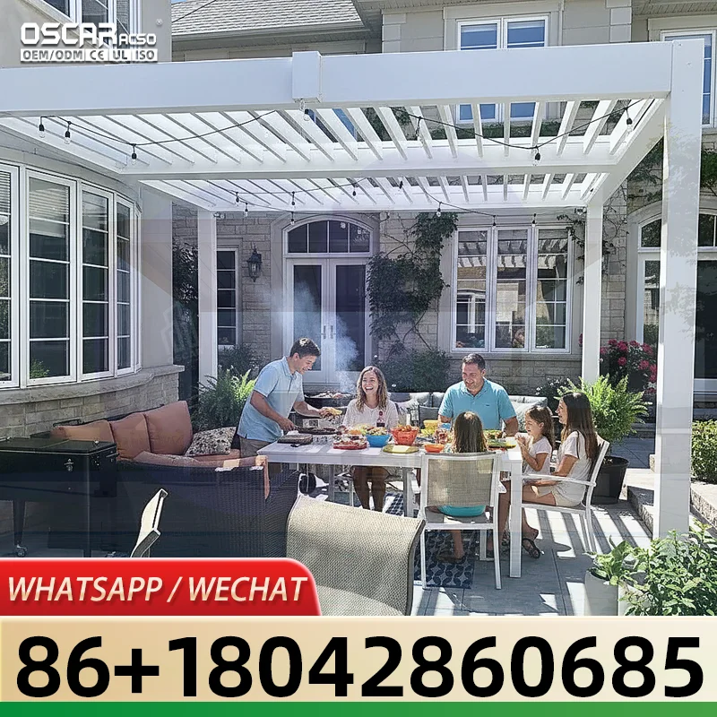 100 Percent Waterproof Motorized Louvered Aluminium Outdoor Gazebo for Leisure Garden with Adjustable Shade and Ventilation Idea