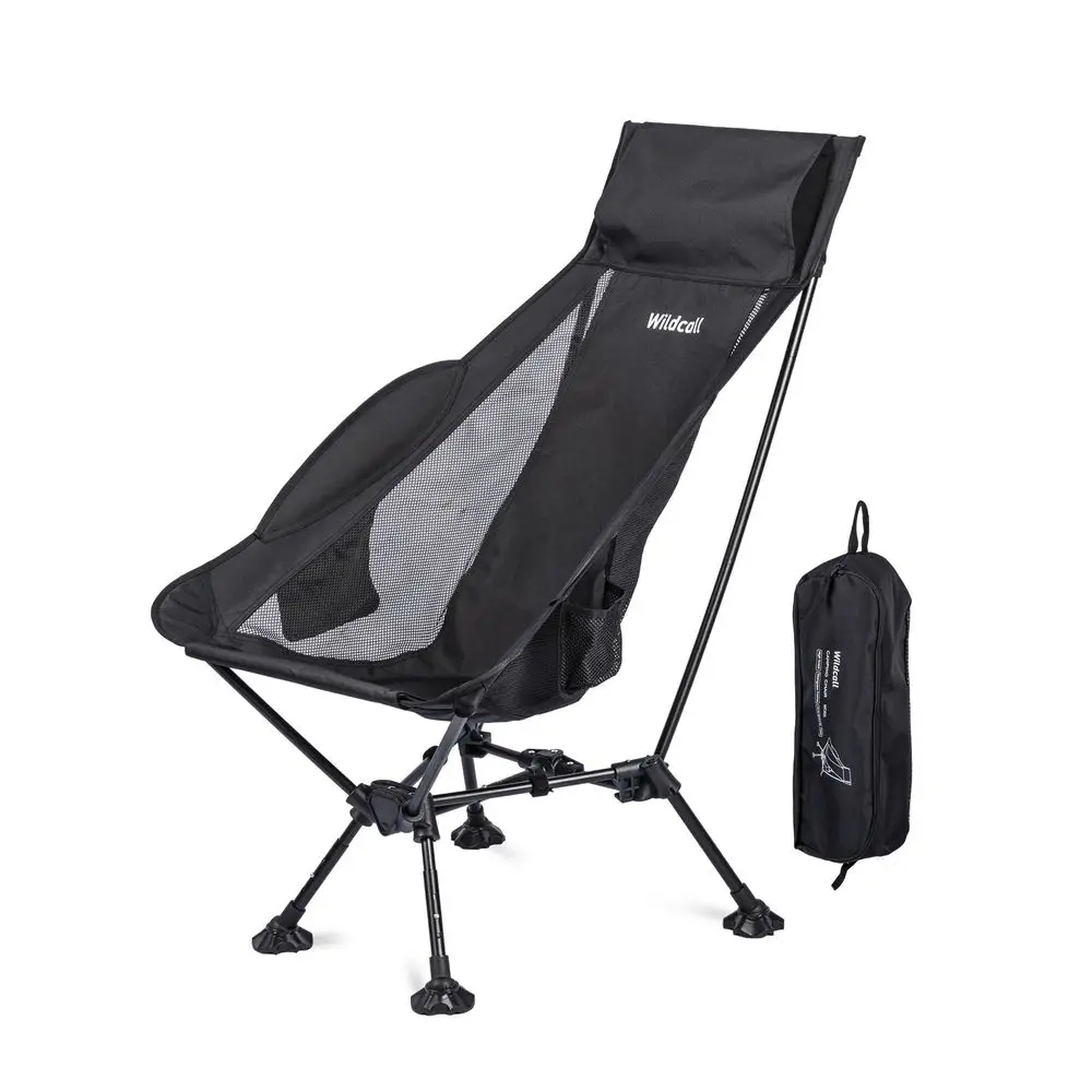 

Легкое складное кресло для кемпинга с высокой спинкой и поддержкой для головы, компактное пляжное кресло с большими ножками, предотвращающими проваливание, и тремя положениями наклона.