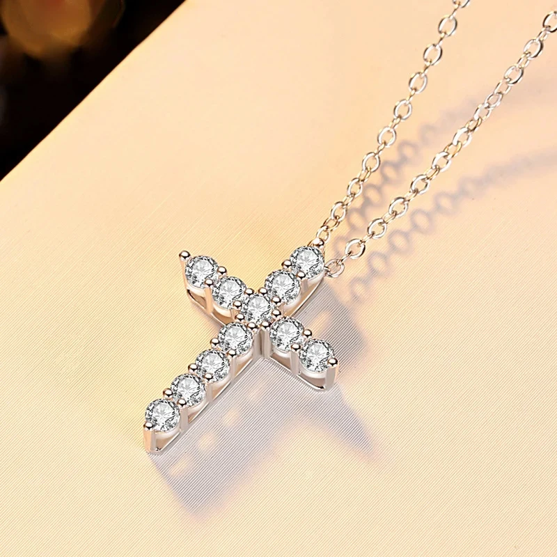 

AButterfly 100% 925 Sterling Silver All Moissanite Cross Pendant Necklace Classic Ethnic Style Belief Fine Jewelry High Quality