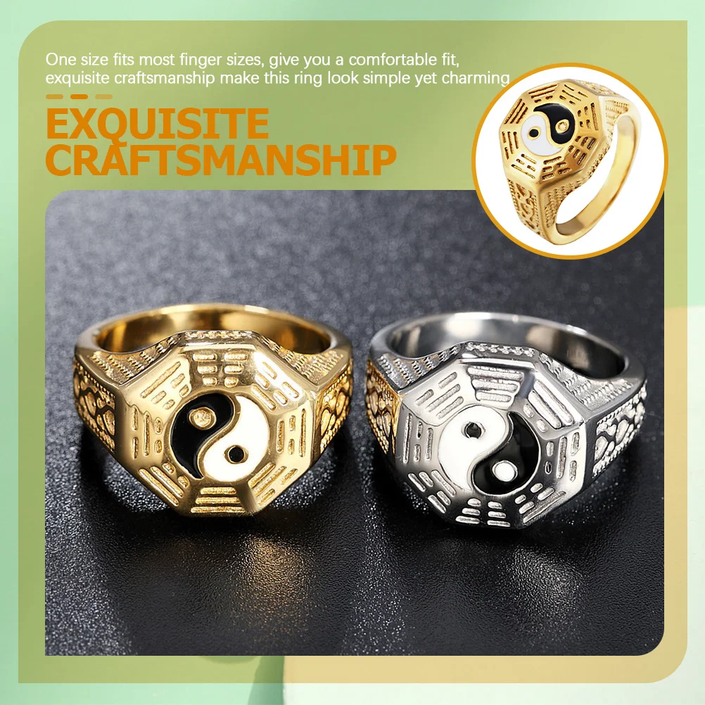 

Tai Chi Chinese Titanium Steel Ring One Size Comfortable Men Vintage Bagua Ring Fashion Statement for Stage Carnival Dating