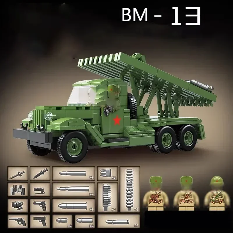 Military WW2 BM-13 Rocket Artillery Building Blocks Set New Military Off-road Armored Vehicle Model Brick Puzzle Toys Kids Gift