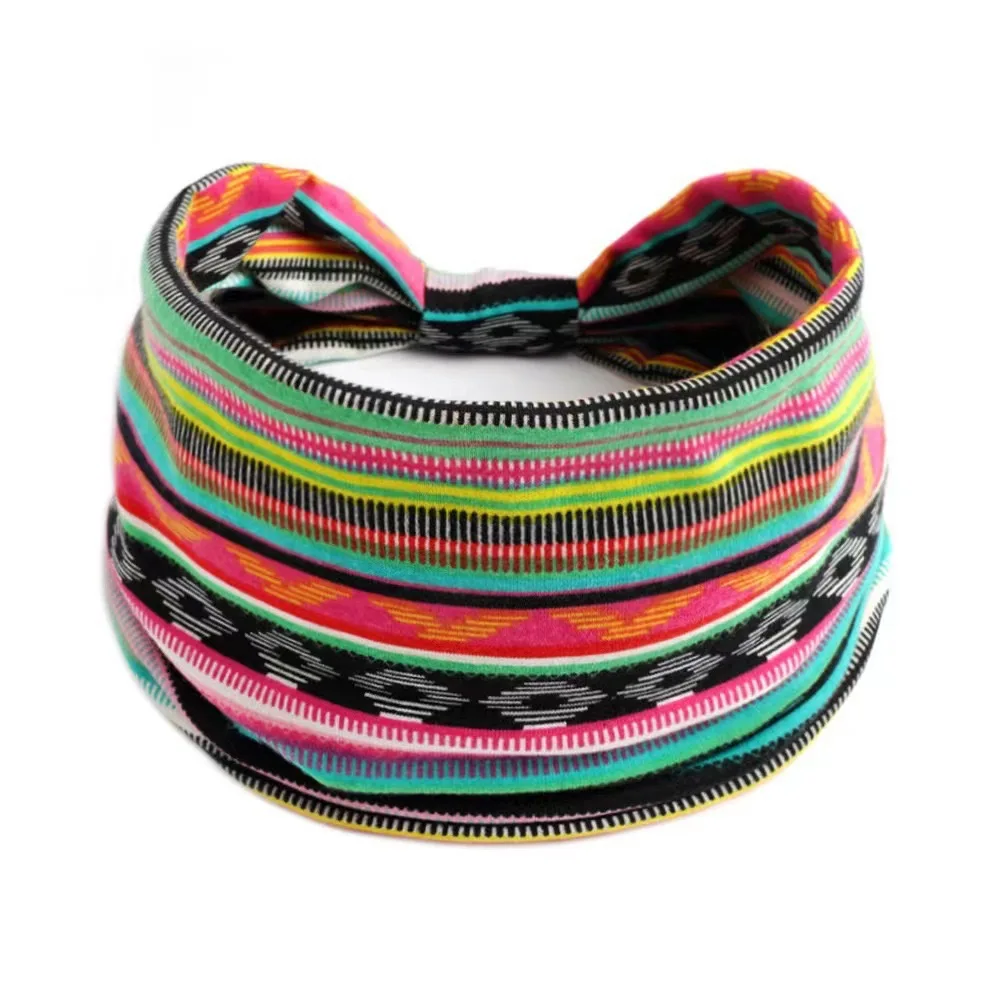 SIMPLEJEWEL 1 Pcs Women'S Bohemian Style Elastic Headscarf Fashionable Breathable Cotton Wide Brimmed Hair Accessories image 3