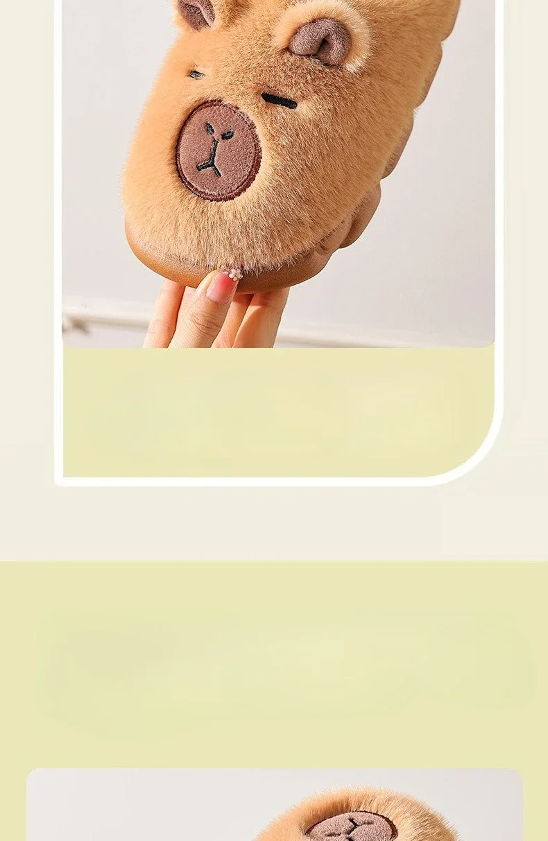 Niedliche Capybara-Baumwollhausschuhe für Damen, Wintermode, warme, flauschige Heimschuhe für Paare, rutschfeste Plüsch-Bodenschuhe für Kinder – Detail 5