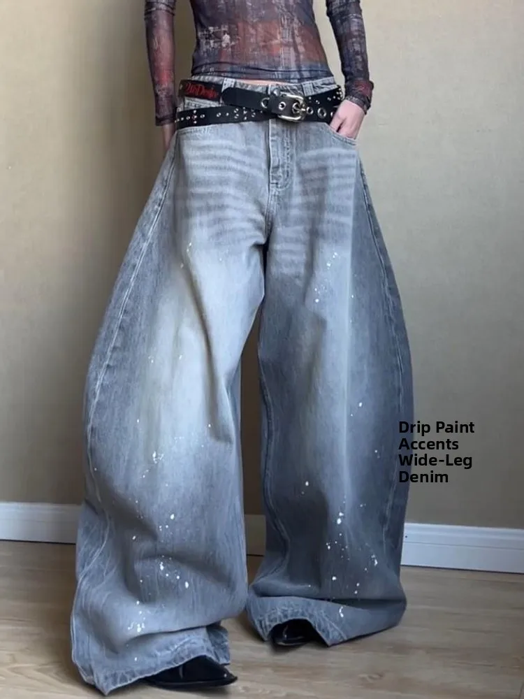 

High Waist Wide Leg Denim Jeans Men Women Loose Fit Vintage Washed Casual Pants Dyeing Process Tapered Floor-Length