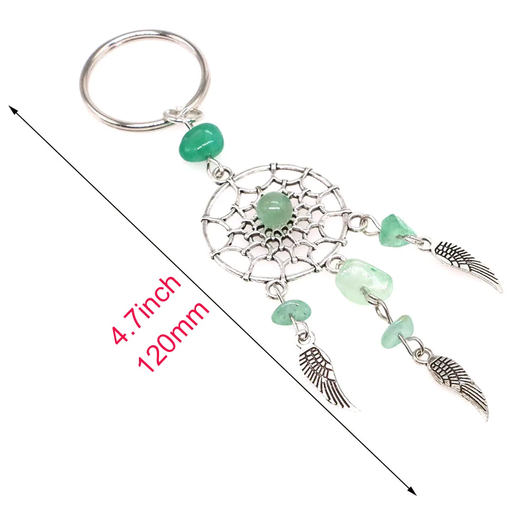 Bohemian Dreamcatcher Keyring Natural Crystal Gravel Chips Stones Wings Pendant Metal Feather Pendulum Keychain Handbag Ornament