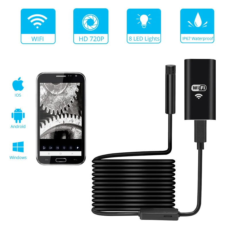 

KERUI WIFI Endoscope Camera 720P 8mm Lens Mini Inspection Camera Home Security IOS Android System Wireless Endoscope Borescope