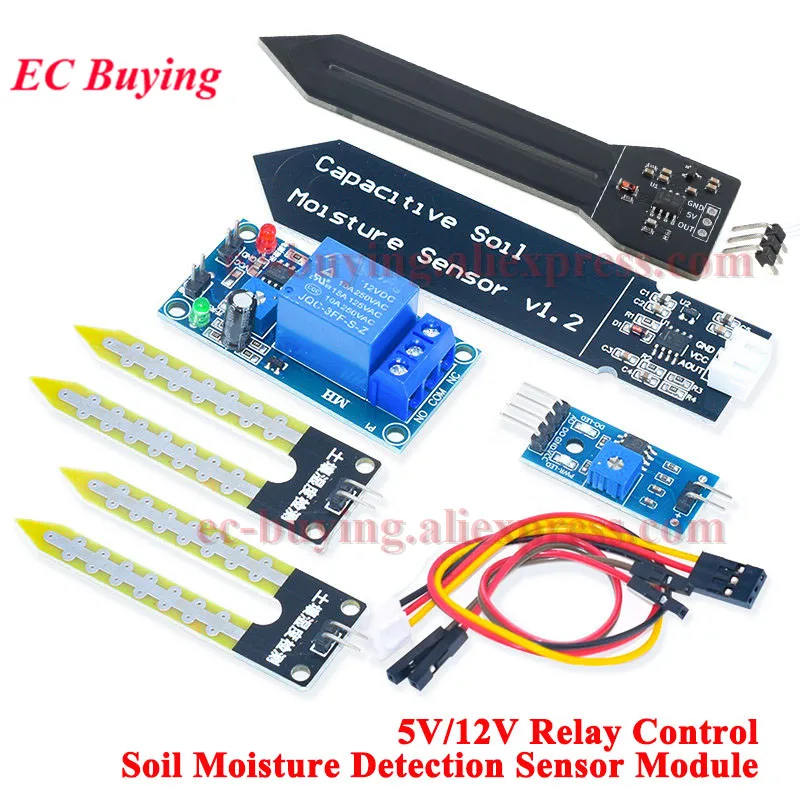 Capacitive Soil Moisture Sensor Module Detection Soil Humidity 5V 12V Relay Control Module Automatic Watering Switch For Arduino