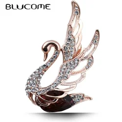 Blucome 3 Colors Choose Rhinestone and Crystal Swan Brooches for Women Elegant Animal Pins Fashion Jewelry 2023