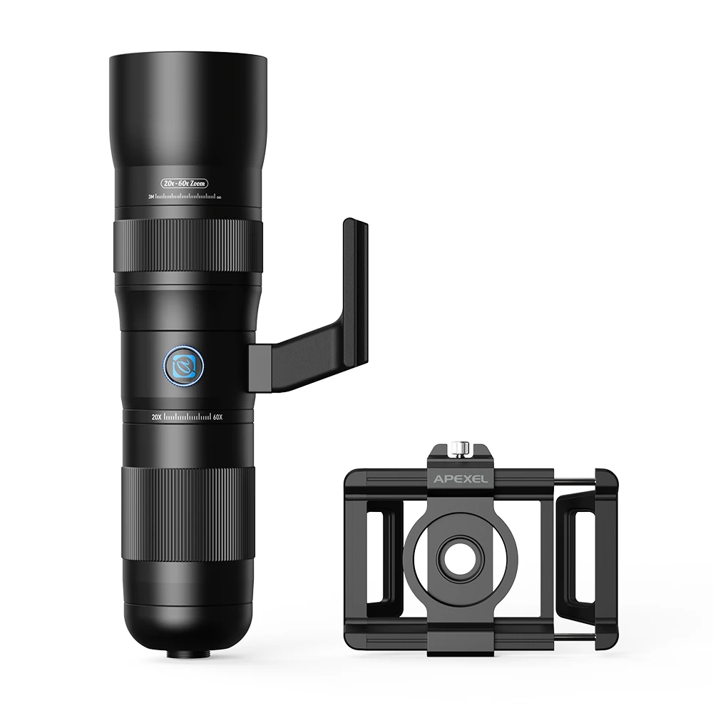 APEXEL 20-60X Zoom Telephoto Lens Kit with 17/37mm Universal Clip, Monocular Scope Compatible with Most Phones (No Tripod)