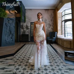 Thinyfull Mermaid Lace Prom Dresses Strapless Sleeveless Evening Party Gown Long Cocktail Special Occasion Dress Customized