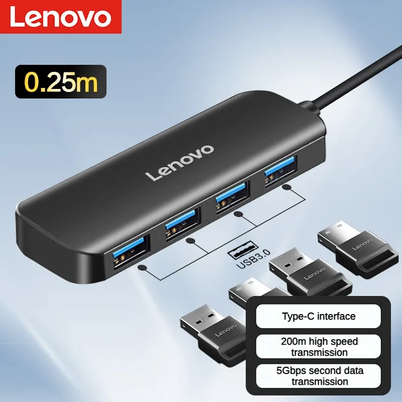 Lenovo Type-C Docking Docking To USB3.0 High-speed Adapter Four in One USB-C Hub Converter Suitable for Laptop Huawei Xiaoxin