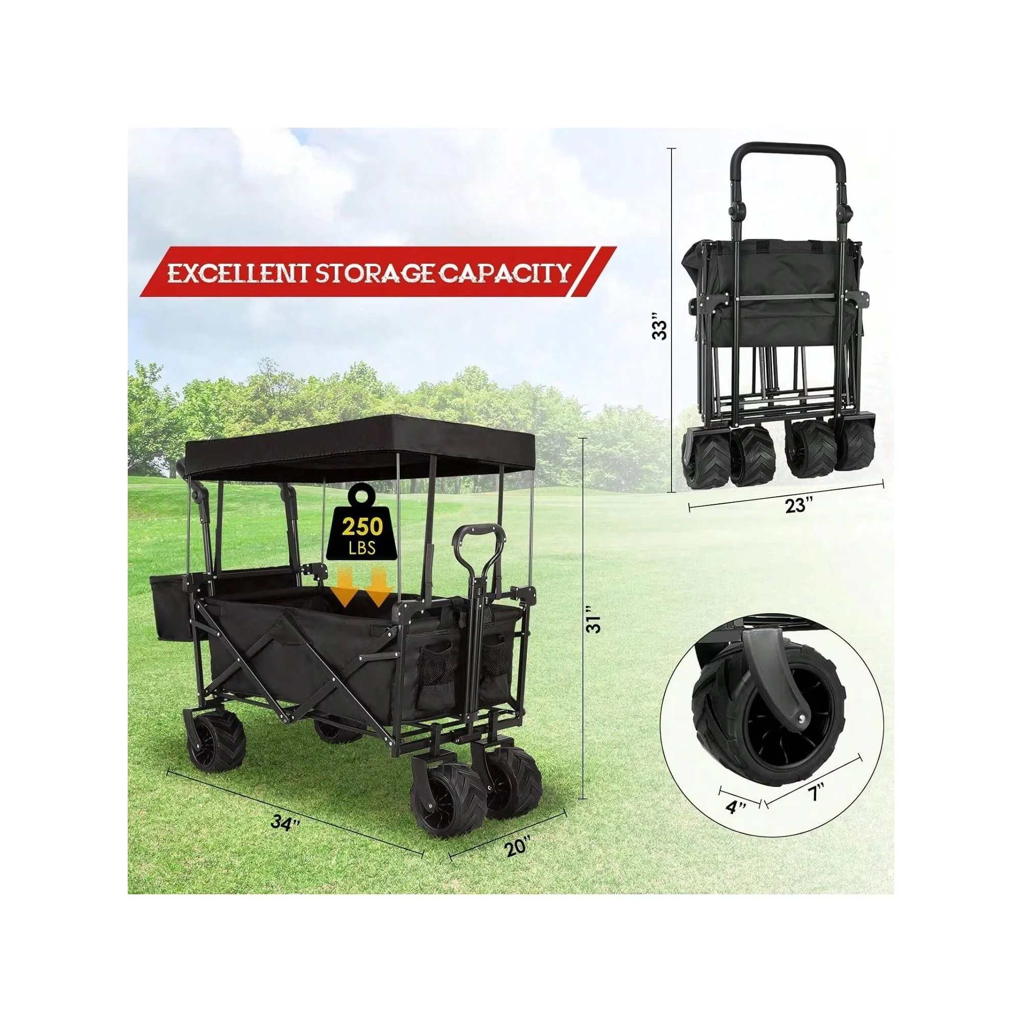 Heavy Duty Large Capacity Fold Beach Wagon Collapsible Utility Wagon Cart Outdoor Camping Trolley