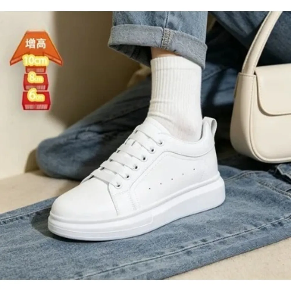 

New Men's Leather Elevator Shoes 6 Cm 8 Cm Invisible Height Increase White Black Sneakers Leather Height Increase Casual Shoes