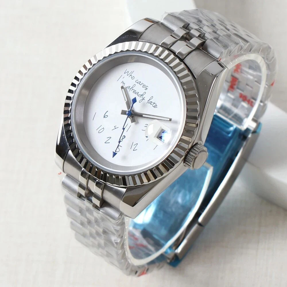 39mm/36mm nh35 Watch Who cares im already late Watch Blue Dial No Logo Sapphire Crystal Glass NH35 Automatic Movement